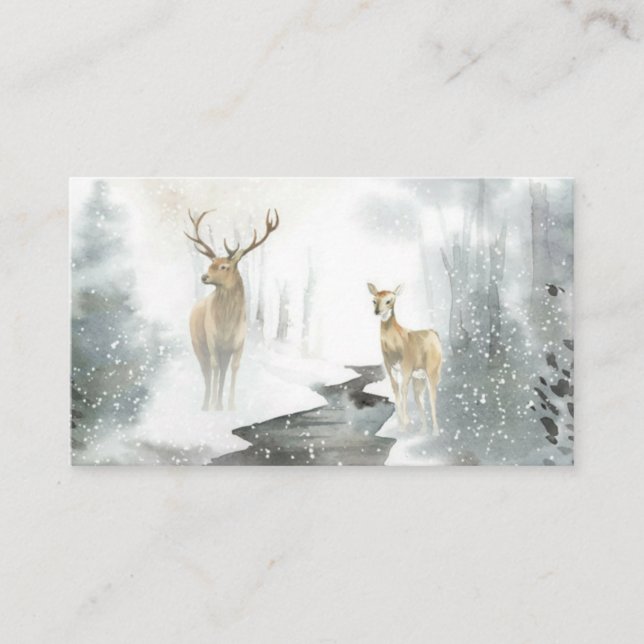 Hand-drawn pair of deer watercolor style business card (Front)
