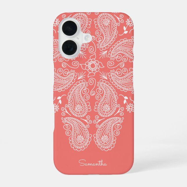Hand Drawn Paisley Pattern Dark Peach iPhone 16 Case (Back)