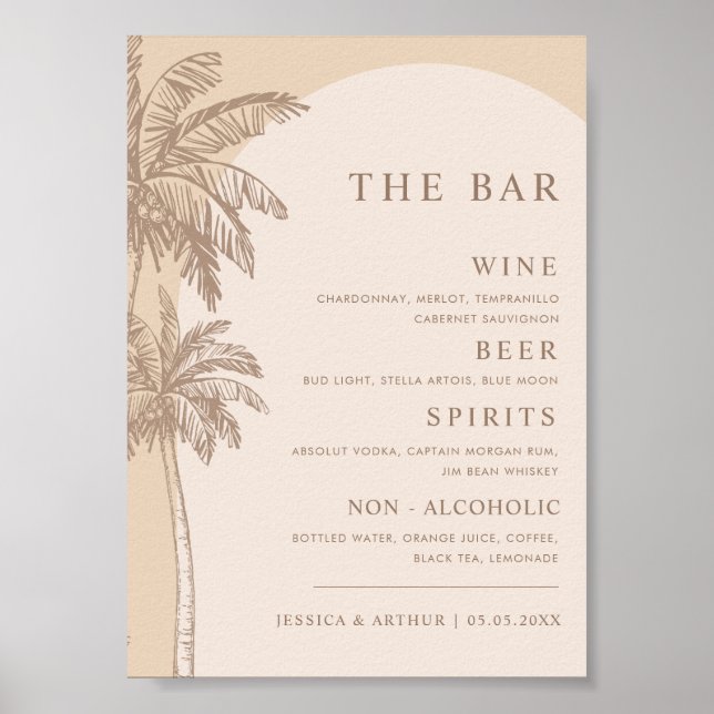 Hand Drawn Palm Tree Bar Wedding Sign (Front)