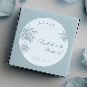 Hand Drawn Palm Tree Dusty Blue Bachelorette Favor Classic Round Sticker