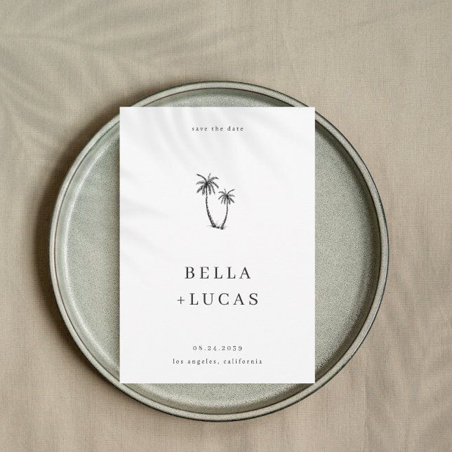 Hand Drawn Palm Tree Tropical QR Code Wedding Save The Date (Creator Uploaded)