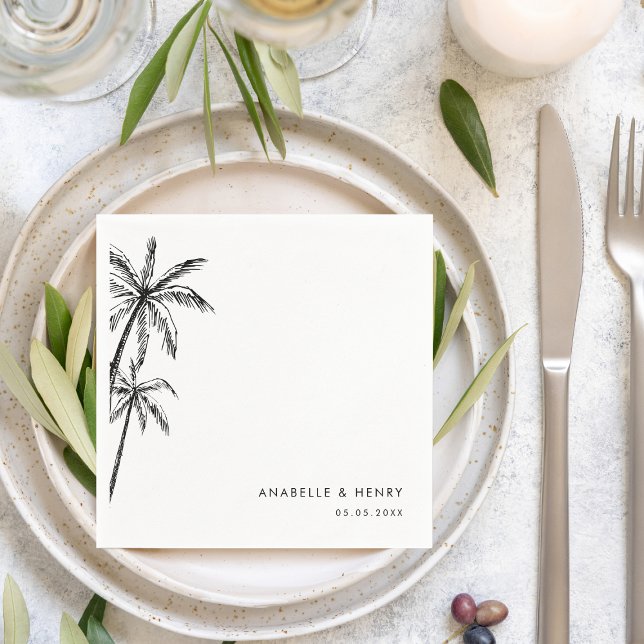 Hand Drawn Palm Trees Beach Destination Wedding Napkin (Creator Uploaded)