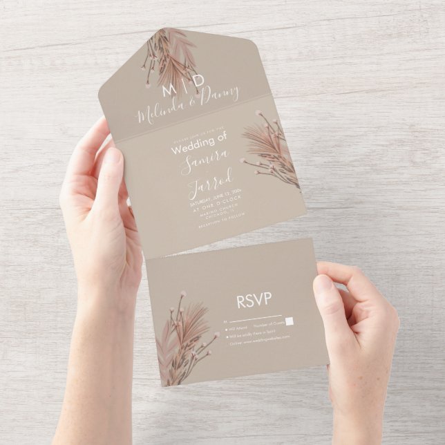 Hand Drawn Pampas Earthy All In One Invitation (Tearaway)