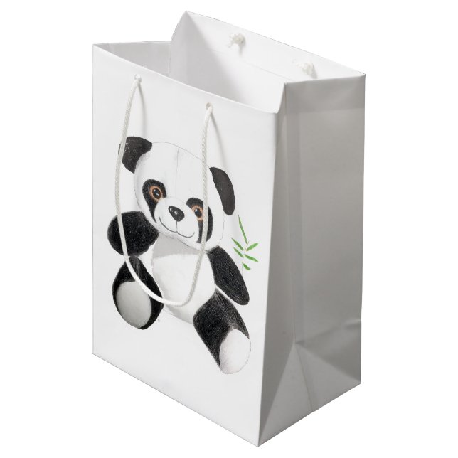 Hand-drawn Panda Plush Medium Gift Bag (Front Angled)