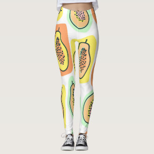Hand-Drawn Papaya: Creative Vintage Pattern Leggings