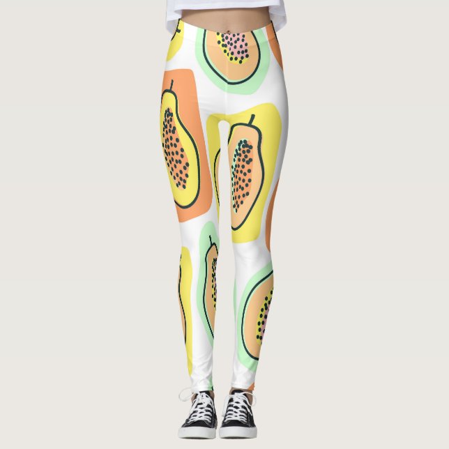 Hand-Drawn Papaya: Creative Vintage Pattern Leggings (Front)