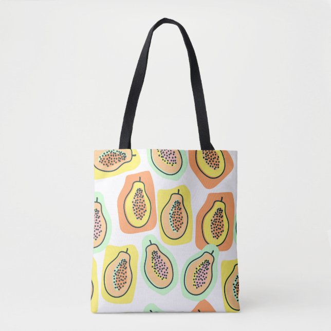 Hand-Drawn Papaya: Creative Vintage Pattern Tote Bag (Front)