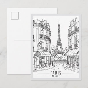 Hand drawn Paris France Scene Landmark Postcard