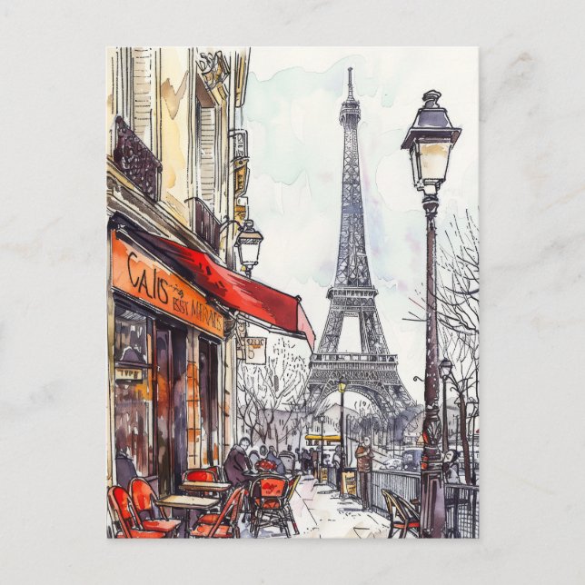 Hand Drawn Paris Scenes Postcard (Front)