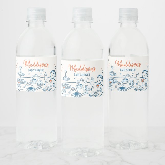Hand Drawn Party Baby Shower Water Bottle Label (Bottles)