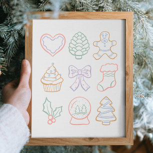 Hand Drawn Pastel Christmas Girly Coquette Pink Poster