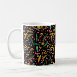 Hand Drawn Pastel Palm Leaves and Flowers Sketch Coffee Mug