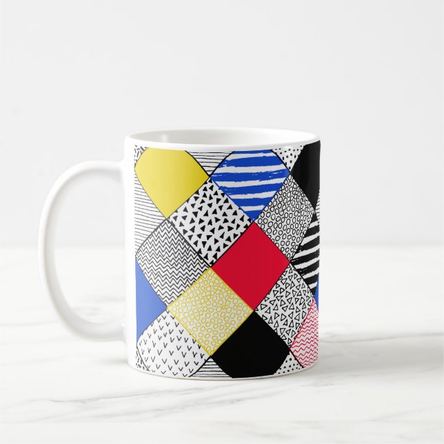 Hand Drawn Patchwork Background. Childish textured Coffee Mug (Left)