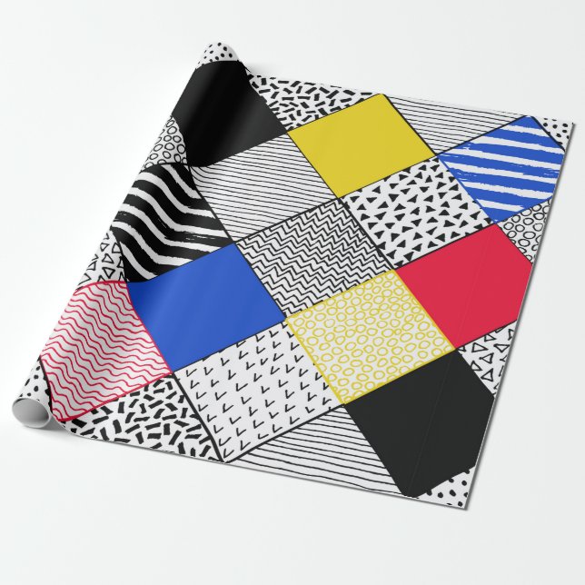 Hand Drawn Patchwork Background. Childish textured Wrapping Paper (Unrolled)