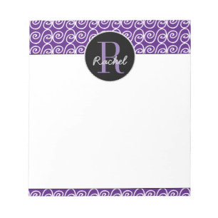 Hand Drawn Pattern on Purple, Monogrammed Notepad