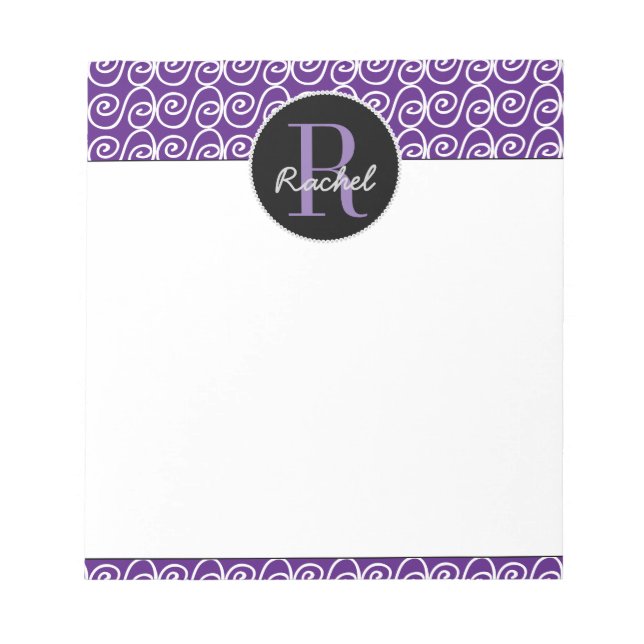 Hand Drawn Pattern on Purple, Monogrammed Notepad (Front)