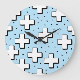 Hand-Drawn Pattern with Plus Signs. Large Clock