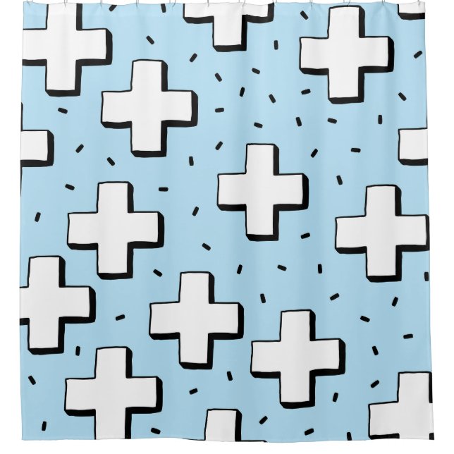 Hand-Drawn Pattern with Plus Signs. Shower Curtain (Front)