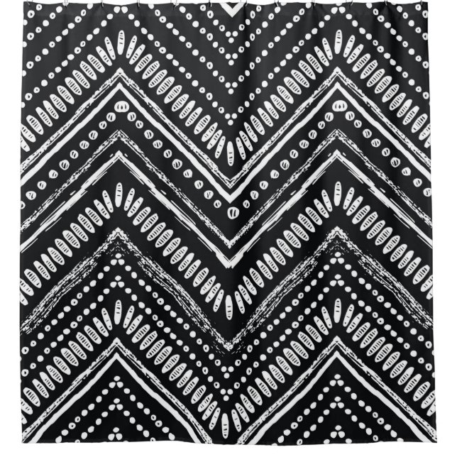 Hand drawn pattern. Zigzag and stripe line, tribal Shower Curtain (Front)