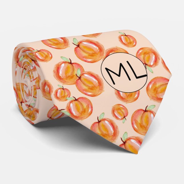 Hand Drawn Peach Illustration Add Initials Funny Tie (Rolled)