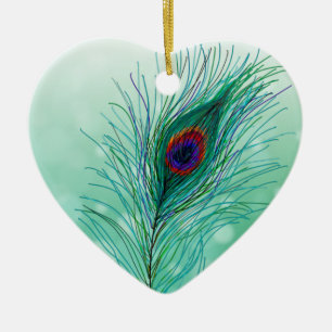 Hand drawn Peacock Feathers Personalised    Ceramic Tree Decoration