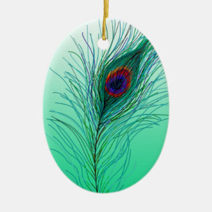 Hand drawn Peacock Feathers Personalised Christmas Ceramic Tree Decoration
