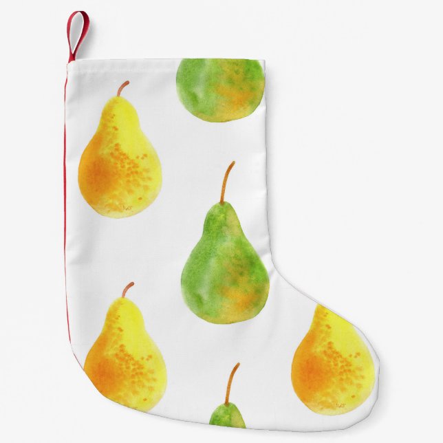 Hand-drawn pears, watercolor food picture small christmas stocking (Front)