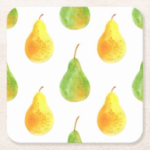 Hand-drawn pears, watercolor food picture square paper coaster