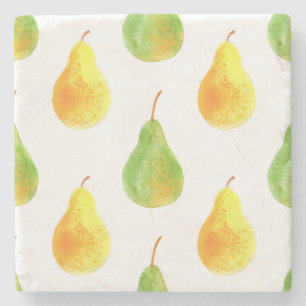 Hand-drawn pears, watercolor food picture stone coaster