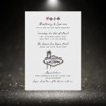 Hand Drawn Pen and Ink Las Vegas Wedding Invitation<br><div class="desc">Black and white illustrated Las Vegas strip wedding invitation in thick ink with watercolor details. Retro style script and typography.  Click "customise it" to add or move the text as needed. Optional QR code on the back with bonus illustrated icons</div>