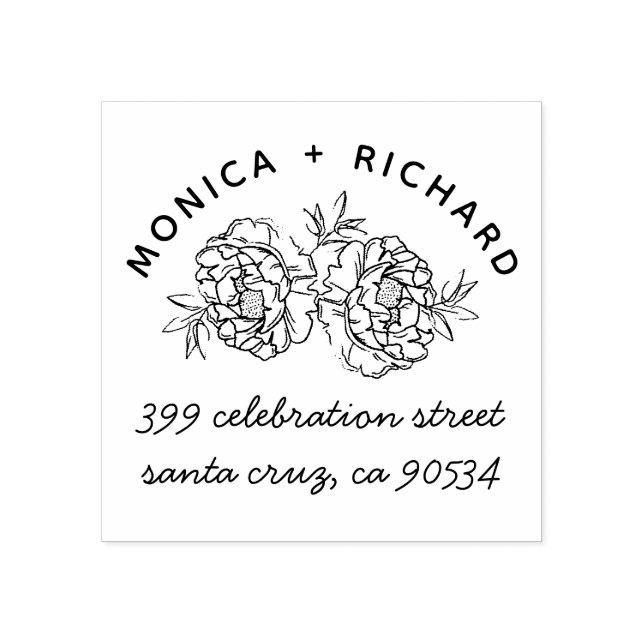 Hand-drawn Peonies | Names & Hand-written Address Rubber Stamp (Imprint)