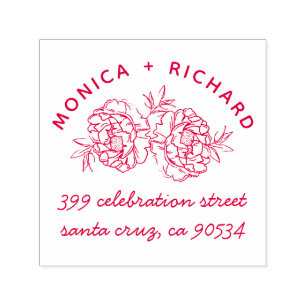 Hand-drawn Peonies   Names & Hand-written Address Self-inking Stamp