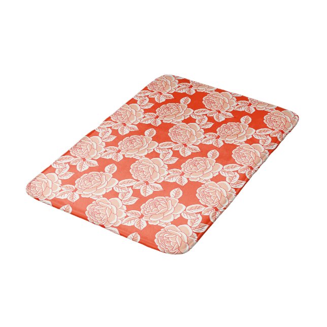 Hand Drawn Peony Floral  Bath Mat (Angled)