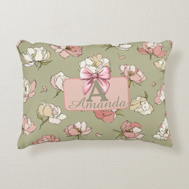 Hand-Drawn Peony Pattern Accent Pillow (Front)