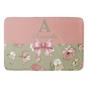 Hand-Drawn Peony Pattern Bath Mat