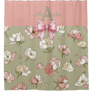 Hand-Drawn Peony Pattern Shower Curtain