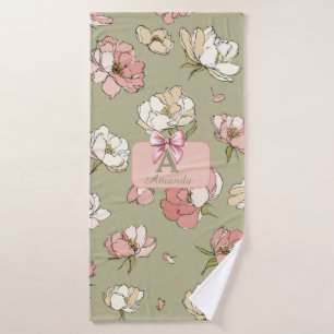 Hand-Drawn Peony Pattern Towel