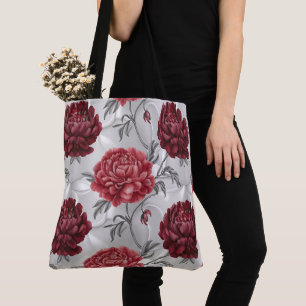 Hand-Drawn Peony Tote Bag – Elegant Crimson