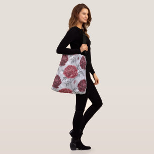  Hand-Drawn Peony Tote Bag – Elegant Crimson 