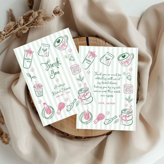 Hand Drawn Perfect Matcha Green Bridal Shower Thank You Card (Creator Uploaded)