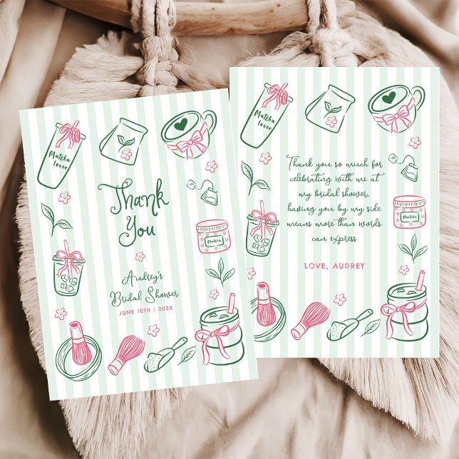 Hand Drawn Perfect Matcha Green Bridal Shower Thank You Card (Creator Uploaded)