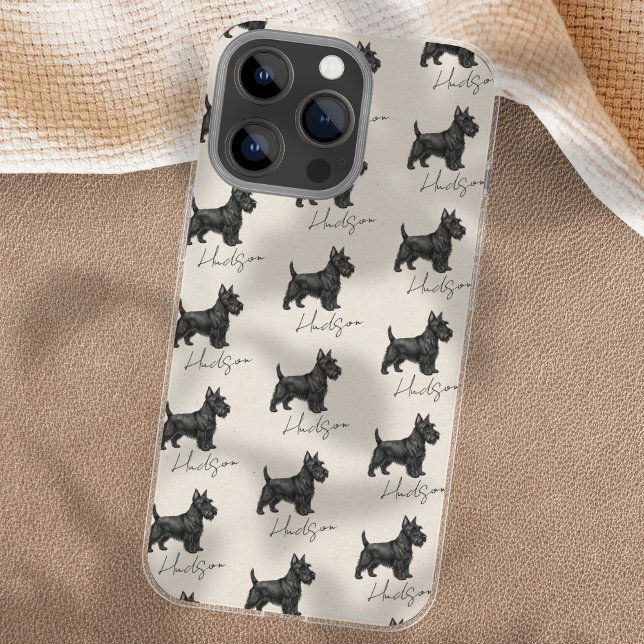 Hand Drawn Pet Portrait Scottish Terrier iPhone Case (Showcase your furry friend with this Hand Drawn Pet Portrait Sketch Scottish Terrier Case!)