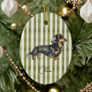 Hand Drawn Pet Portrait Watercolor Dachshund Ceramic Tree Decoration