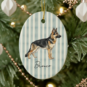 Hand Drawn Pet Portrait Watercolor German Shepherd Ceramic Tree Decoration