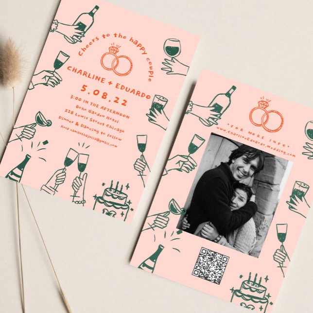 Hand drawn Photo Qrcode Contemporary Wedding   Invitation (Creator Uploaded)