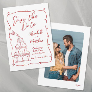 Hand Drawn Photo Whimsical Red Wedding Save The Date