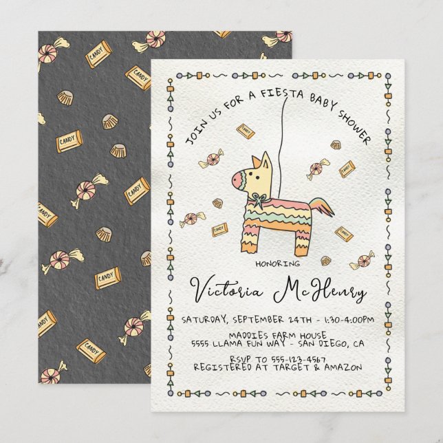 Hand drawn Piñata Mexican Fiesta Baby Shower Invitation (Front/Back)