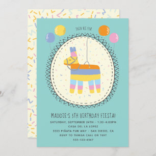Hand drawn Piñata Mexican Fiesta Birthday Party Invitation