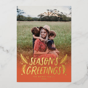 Hand Drawn Pine Berries Foil Holiday Card