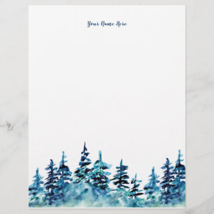 Hand-Drawn Pine Tree Forest Green Blue Custom Letterhead